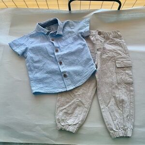 Little Lad Blue Button Down Shirt Lightweight Fabric & Khaki Pants